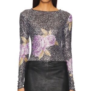 Free People Sequin Long-Sleeve Top